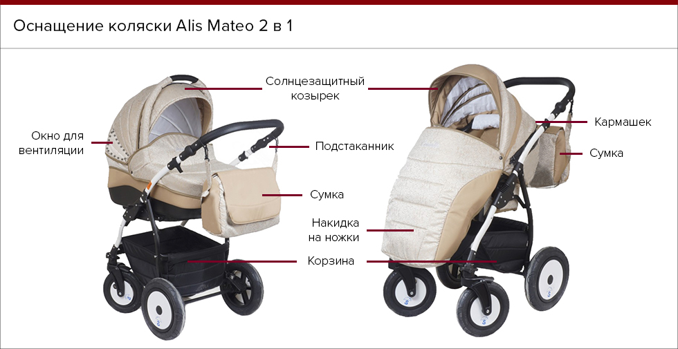 Оснащение коляски Alis Mateo 2 в 1.