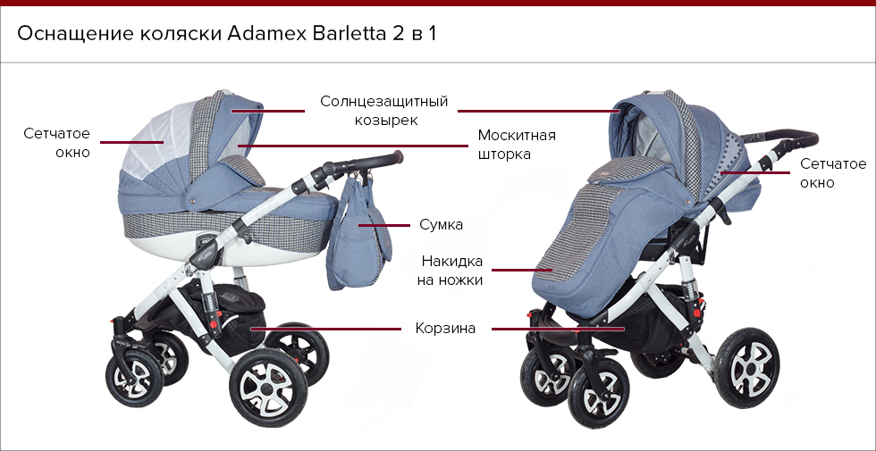 Оснащение коляски Adamex Barletta 2 в 1.